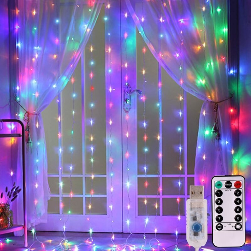 3x3m 300 LED Copper Wire Icicle Curtain Lights USB With Remote Fairy Lights String Garland For Wedding Party Curtain Decor