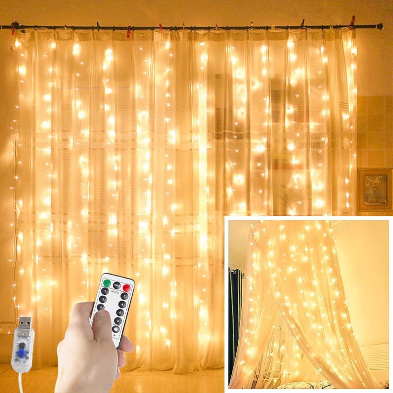 ZDM Window Curtain Lights 300 LED USB Powered Fairy String Lights with Remote IP65 Waterproof & 8 Settings Twinkle Lights for Christmas Parties Weddings Wall Decorations