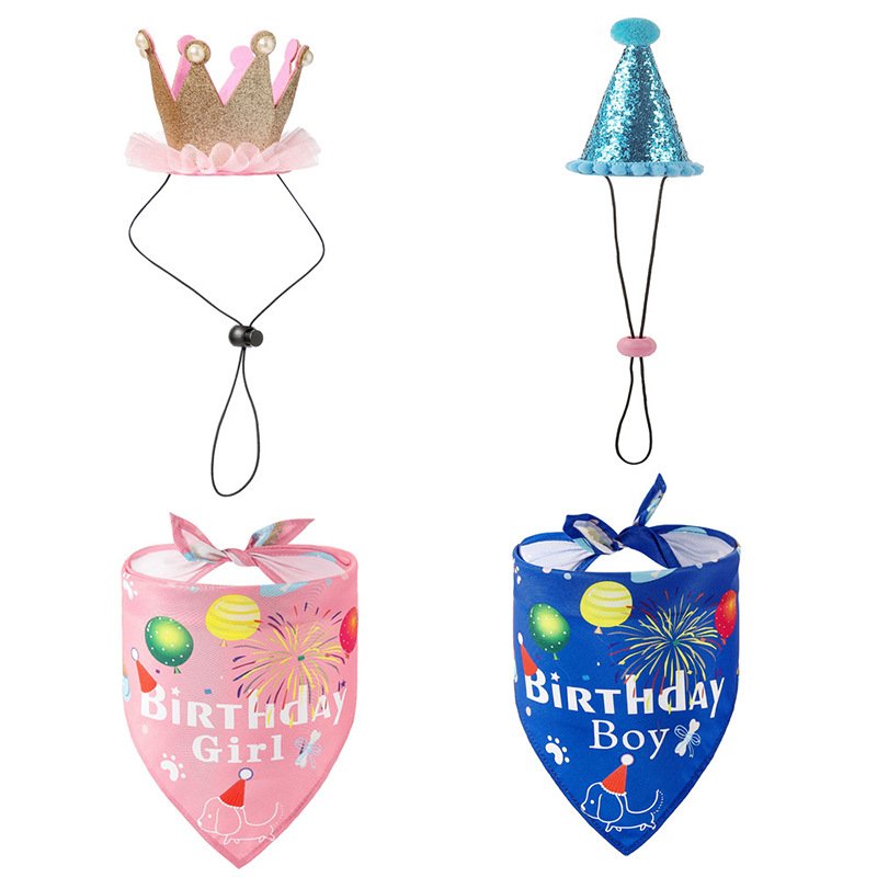 Pet Birthday Bib Scarf Saliva Towel Dog Triangle Hat Party Set